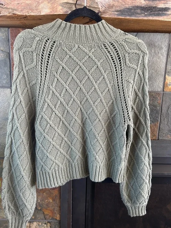 American Eagle Outfitters Sage Green Cable Knit Mock Neck Sweater - Picture 4 of 4